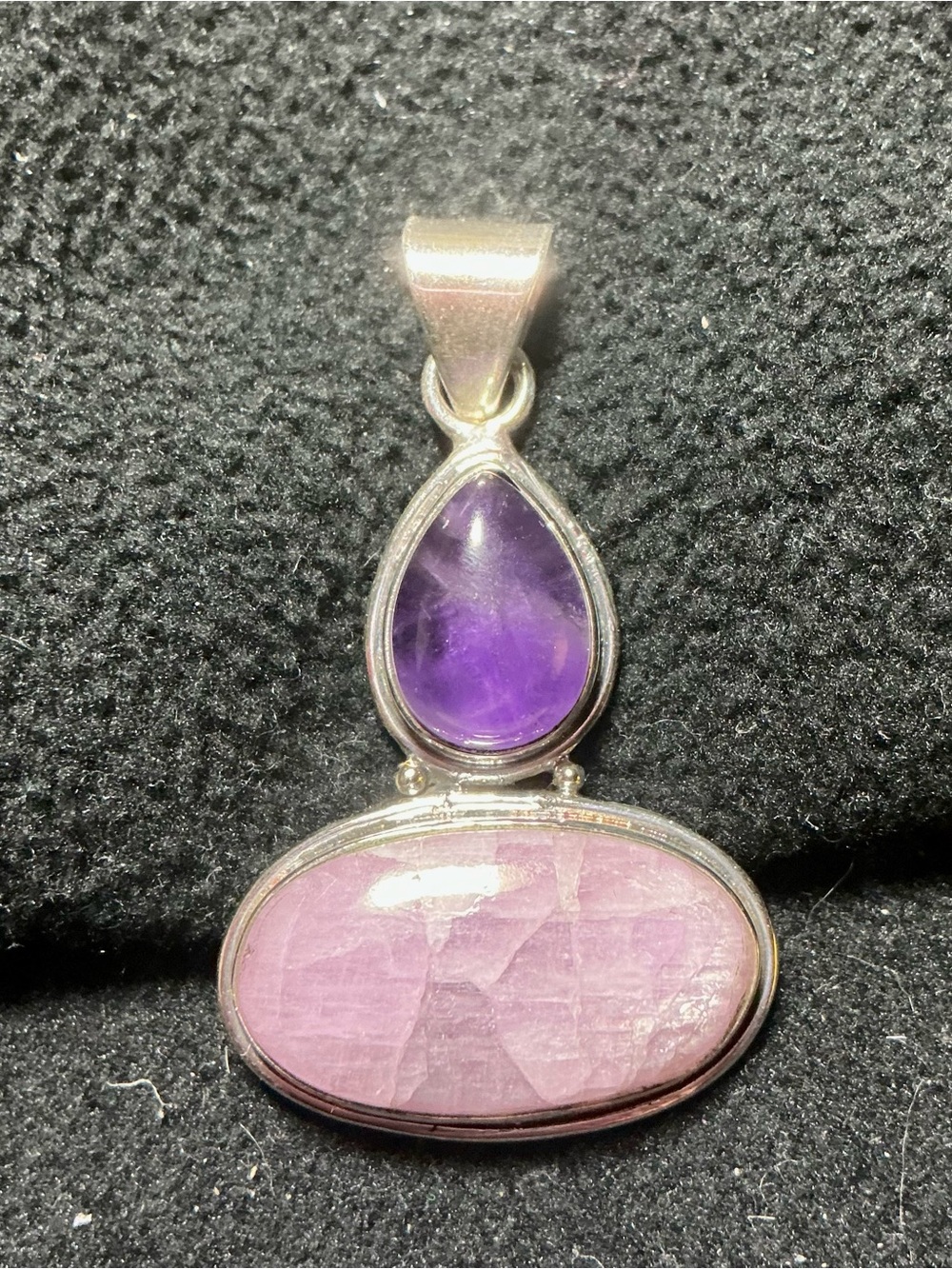 Pink Kunzite & Amethyst Gemstone Pendant 925 Sterling Silver Pendant